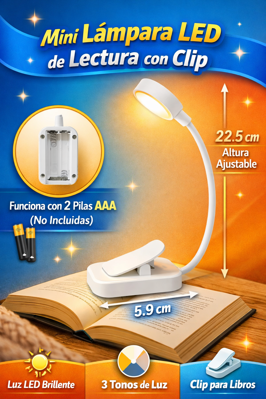 Mini Lámpara LED de Lectura con Clip